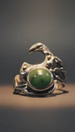 Bague en argent poli, fusionné et oxidé, avec du jade