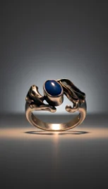Bague en argent poli, fusionné et oxidé, avec un lapis lasuli