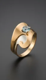 Bague en argent poli, or 14k, avec une aigue marine