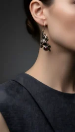 Boucle d'oreille en argent fusionné, oxidé avec un rubis étoilé