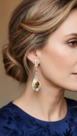 Boucles d'oreilles en argent poli, avec des citrines sertis en or 14k