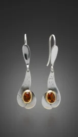 Boucles d'oreilles en argent poli, avec des citrines sertis en or 14k