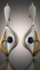 Boucles d'oreilles en argent poli, or 14k, avec des saphirs