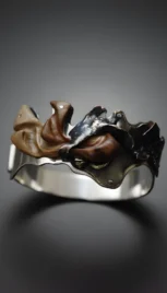 Bracelet en argent poli et fusionné, avec du bois d'olivier