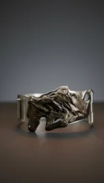 Bracelet en argent poli et laiton fusionné, avec du bois de palissandre