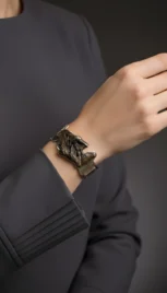 Bracelet en argent poli et laiton fusionné, avec du bois de palissandre