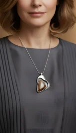 Pendentif en argent poli et oxidé, avec un jaspe paysage